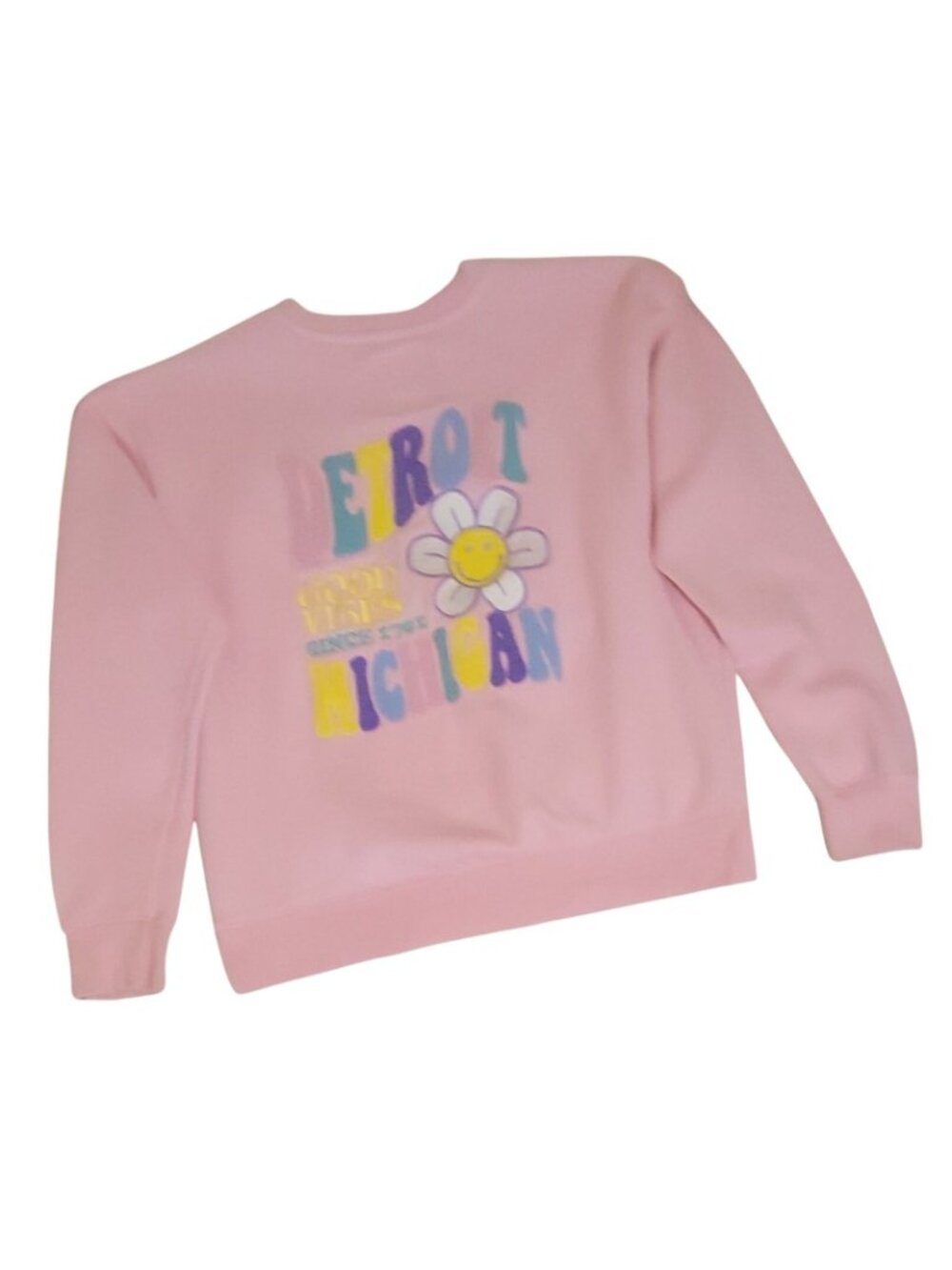 Vtg Detroit Michigan Good Vibes Graphic Pink Sweatshirt XL Surfside 1984 Cotton - Picture 8 of 13